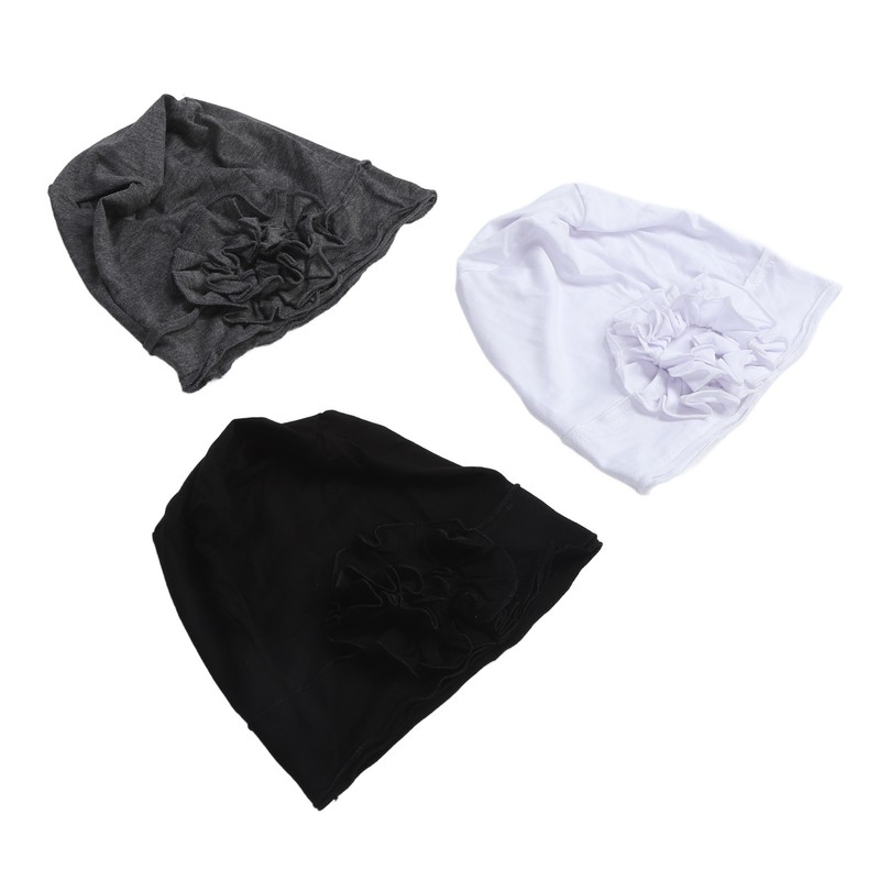 Women Turban Flower Cap Balck White and Gray Pure Color
