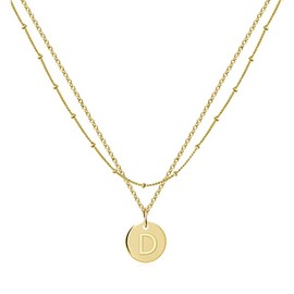 Dainty Layered Initial Necklaces for Women Coin Initial Layered Gold Necklaces Gold Plated Layering Necklaces Letter Pendant Necklace Initial Choker Necklaces for Teen Girls (D)