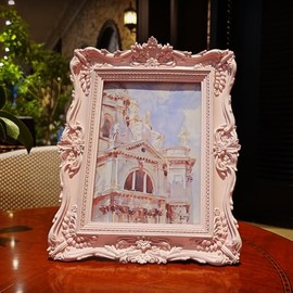 Marco de Fotos Vintage de 5 x 7 Pulgadas, Marco de Fotos Antiguo Rosa Ornamentado para Colgar en la Pared o Mostrar en Mesa, Decoración Retro para el Hogar, Arte para Galería de Fotos