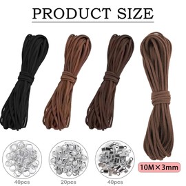 3 Colours 10 m x 3 mm Leather Cord Leather Band, Craft Leather Bands, Faux Suede Cord, Tear-Resistant Leather Cord, Vintage Ribbon Thread, DIY Bracelets, Necklaces, Jewellery, Crafts, Gifts