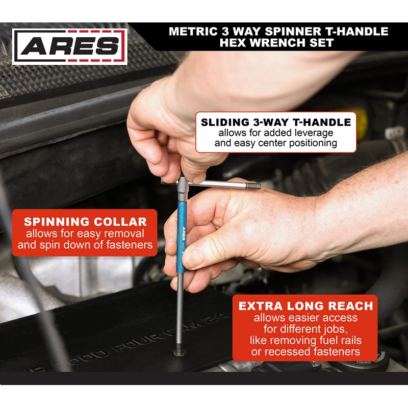 ARES 44001 – 8-Piece Metric 3-Way T-Handle Spinner Hex Allen