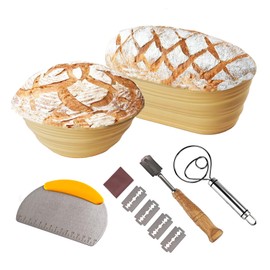 LeafyLane Banneton bread proofing basket, Banneton Basket Set of 2, 10" Oval & 9.7" Round Banneton Bread Proofing Basket,sourdough bread baking supplies, Sourdough Starter Kit Tools