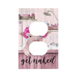 Pink Pig Bath 1 Gang Outlet Covers Duplex Receptacle Wall Plate Decorative Farm Animal Funny Cute Piggy Wearing Bathing cap Electrical Faceplate Switchplates For Country Bathroom Bedroom Decorate