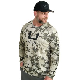 HUK Men's Standard KC Scott Patterned Pursuit Hoodie, Hooded Fishing Shirt, Moss 2.0