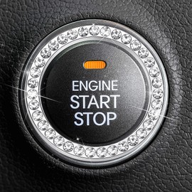 Frienda Bling Car Crystal Rhinestone Ring Emblem Sticker Push Start Button Bling Ignition Ring Sticker Bling Car Interior Accessory Decoration for Women (White)