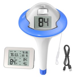 BALDR Rechargeable Wireless Pool Thermometer Floating Easy Read, Dual Screens Big Digits Water Thermometer for Swimming Pool, Hot Tub, Hot Spring, Aquarium (Dark Blue)