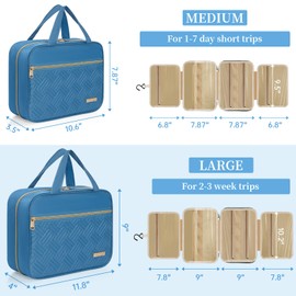 WELIDAY Travel Toiletry Bag - Spacious Toiletry Bag with Hanging Hook, Waterproof Makeup Bag for Women & Men, Travel Essentials (Medium-Blue)