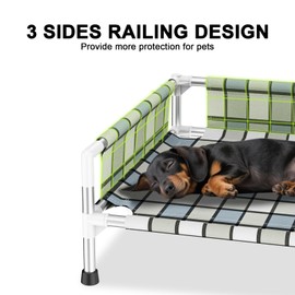 Elevated Raised Outdoor Dog Bed - Cooling Washable Dog Cot with Guardrail, Durable & Breathable Cotton Mesh Pet Hammock Beds with Stainless Steel Pipe Frame for Small Pets (20'' x 20'' x 12'')