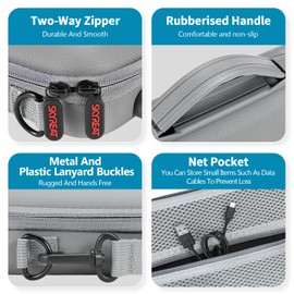 SKYREAT Osmo Action 5 Pro/Osmo Action 4 Case, Portable PU Leather Carry Case for DJI Osmo Action 3 Osmo Action 4/Action 5 Pro Adventure Combo Accessories, gray, Action 3/4/5 ProPortable Bag