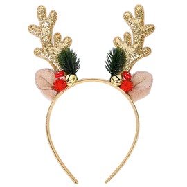 DIUEWOW Christmas Headbands Christmas Glitter Elk Antlers Hair Bands Gold Sequin Reindeer Antler Headbands Holiday Party Accessory for Women and Girls