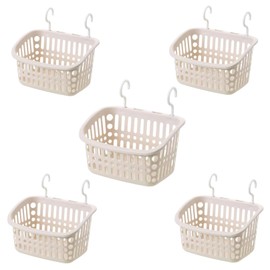 Doitxue 5PCS Plastic Hanging Baskets for Shower, Hanging Basket Organizer with Hooks, Rectangle 10.6Inches Small Hanging Storage Basket (Beige)