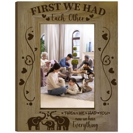 CREATCABIN Elephant Picture Frame Engraved Wooden Frames Natural Wood Vintage First We Had Each Other Animals Photo Tabletop Decoration for Birthday Mothers Fathers Keepsake Anniversary 8.6 x 6.6 Inch