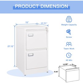 Yizosh 2 Drawer White File Cabinet with Lock, Filing Cabinets for Home Office, Metal Locking Office File Storage Cabinets with Drawers, Vertical Small Filing Cabinet Organizer for Legal/A4