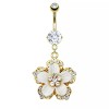 Blue Palm Jewelry Hawaiian Tropical Flower Multi CZ Paved with White Epoxy Dangle Gold IP B481