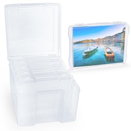 Yesland 5x7inch Photo storage box, 6 Inner Photo Cases Keeper, Clear Plastic Seed Organizer, Craft Storage Container for Greeting Cards Pictures Stamps Scrapbooking Office Supplies