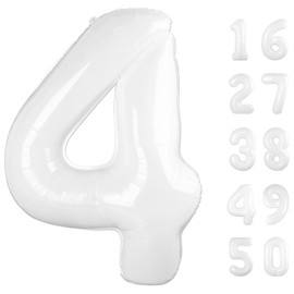 40 Inch White 4 Balloon Giant Mylar Number 4 14 24 34 40 Year Old Birthday Large Foil Helium Number Balloons Party Decorations Supplies Anniversary