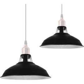 Metal Lamp Shades Pack 2 Retro Modern Style Antique Shades for Ceiling Lights E27 Black Inner White Lampshades for Vintage Industrial Pendant Lights Bedroom Kitchen Bathroom
