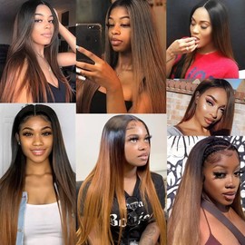 Luxvogue 20 22 24 Inch Human Hair Bundles Ombre Brown T1B/4/30 Straight Bundles Human Hair 12A Unprocessed Quick Weave Bundles for Black Women Soft Sewn In Bundles with Double Weft
