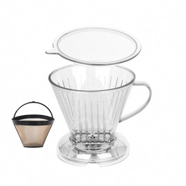 CPUNIVS Coffee Dripper with Reusable Coffee Filter #4 Tea Infuser for Loose Leaf Tea Steeper Large 18 oz BPA Free Dishwasher Safe (CLEAR)