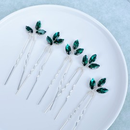 Bride Hair Accessories, Beusoulover Crystal Hair Pins Clip Bobby Pins Green Rhinestone Bridesmaid Headpiece Pack of 5 Wedding Hair Piece for Women and Girl (green)