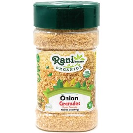 Rani Organic Granulated Onion (Pyaaz Granules) 3oz (85g) PET Jar ~ All Natural | Gluten Friendly | Vegan | NON-GMO | Kosher | No Salt or fillers | Indian Origin | USDA Certified Organic