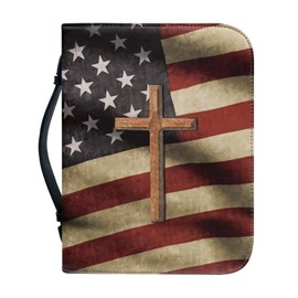 Psesaysky Cross American Flag Bible Covers for Women Easy to Store Bible Organizer Bag for Man with Zipper and Handle Case Large Size Bible Protector