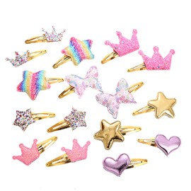 8 Pairs Shiny Hair Clips Metal Snap Barrettes for Girls Star, Heart, Crown, Butterfly Shaped Hair Accessories (C)