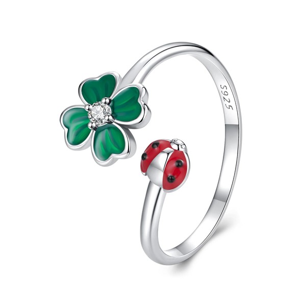 Shysnow Four Leaf Clover Ring for Women Sterling Silver 925