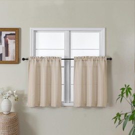 Gwine Linen Short Curtains 2 Panels Set, Light Filtering Faux Linen Textured Small Kitchen Curtains Over Sink, Rod Pocket Tier Curtain for Bathroom Basement RV Camper, Each 30" Wx24 L, 2PCS