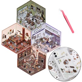 ZHIGOU 4 Sets Of Diy 3d House Stickers - Funny Cartoon Stickers, Relieve Stress, Kill Time, Waterproof And Environmentally Friendly Materials, Create A Warm Atmosphere, Your Own Mini Room Scene