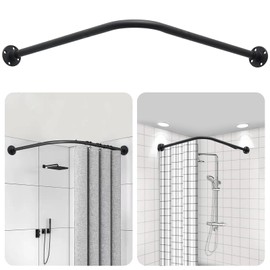 L Shaped Shower Curtain Rod, Adjustable Corner Shower Curtain Rod(30"-51.2"x30"-51.2"), 304 Stainless 90 Degree Curved Shower Curtain Rod for Bathroom,Bathtub,Clothing Store,Locker Rooms,Private Space