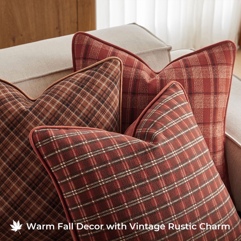 Kevin Textile Fall Plaid Pillow Cover 12x20 Inch with Piping,