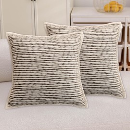 Home Brilliant Brwon Pillow Cover 18x18 Throw Pillow Covers Set of 2 for Couch Chair Bed Office Decor Soft Chenille Strip 45x45cm Pillowcases, 18 x18inch, Dark Brown