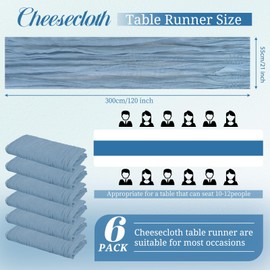 6 Pack Cheesecloth Table Runner, 10Ft Boho Gauze Table Runner 21×120 InchRustic Romantic Long Table Runner for Wedding Party Bridal Shower Thanksgiving Christmas Decoration(Dusty Blue)