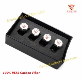 Exotic Carbon Fiber Maserati Red Trident on White Carbon Fiber Tire Valve Caps- Perfect Gift!