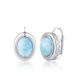 TALYKONG Larimar Earrings for Women Oval Leverback Hoop Huggie Earings for Women