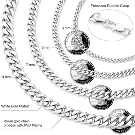 KRKC&CO Pulseras Para Hombre, Cadenas Cubana de Plata, Esclava de Oro, Acero Inoxidable, Mujer de Estilo Casual, 3/5/7/9mm