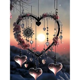 STGLCR Wind Chimes 5D Diamond Painting Kits for Adults, Love Diamond Art Kits for Beginners,DIY Full Drill Sunset Paint by Diamonds with Painting Kit for Crafts Adults Home Wall Decor 16 X 12inch