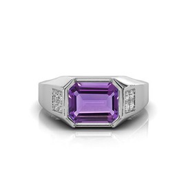 DINJEWEL 7.25 Carat Purple Natural Amethyst Gemstone Art Deco Proposal Unique Green Jewellry Silver Ring For Women And Men, Gemstone, Amethyst