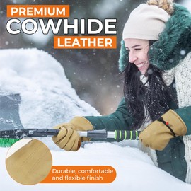 HANDLANDY Winter Leather Work Gloves, Fleece Lined Thermal Gardening Gloves Heavy Duty Thorn Proof Garden Gloves Cold Working Drivers Gloves for Men & Women (Light Brown, XXL)