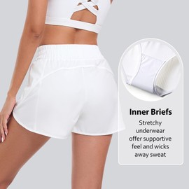 B&GCozy Women's Running Short Athletic High Waisted Drawstring Causal Workout Short with Pockets Large White