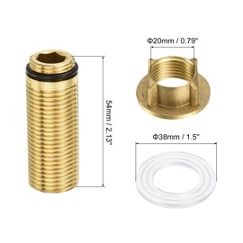 sourcing map 1 Pcs 54mm Faucet Extension Threaded Pipe Mounting Shank and 20mm Brass Fixing Lock Nut Thickening, Faucet Fittings Nipple Locknut Kit