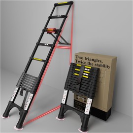 Telescoping Ladder Extension Telescopic Collapsible - 12.5 FT Rv Telescope Foldable Extendable Tall Compact Aluminum Ladders - for House Roof Travel Trailers Adjustable Retractable - 330lbs Capacity