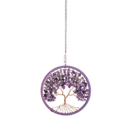 LIOOBO Tree of Life Wall Hanging Tree of Life Dream Catchers Macrame Home Wall Decorations 11CM (Purple)