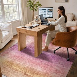 Kokia Abstract Area Rugs 8x10 Bedroom Soft Living Room Rugs Washable Distressed Vintage Comfy Red Carpet with Non-Slip Backing for Farmhouse Home Office Room Decor, Pink Orange Rug, Oslo Passion