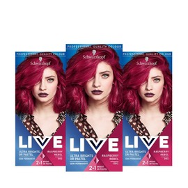Schwarzkopf LIVE Ultra Brights or Pastel Red Hair Dye, Pack of 3, Semi-Permanent Colour lasts up to 15 washes - 091 Raspberry Rebel