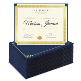 SUNEE Single Sided Certificate Holders, 50 Packs Blue Diploma Holders, Certificate Covers with Gold Foil Border for Letter Size 8.5 x 11 Certificate Paper, Cardstock, Award, Graduation, Documents