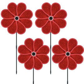 DECEED 4PCS 11.4" W x 28" H Reflective Pinwheels Sparkly Lawn Wind Spinners Colorful Rainbow Windmill for Garden Decoration Bird Devices Deterrent to Scare Birds Away (Red)