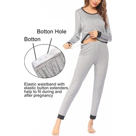 Ekouaer Nursing Clothes Maternity Pajamas Set Pregnancy Must Haves Winter Pajamas for Maternity, Grey, S