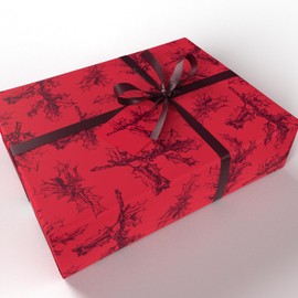 Luxury ECO Xmas Gift Wrap - 6 sheets/tags - Christmas Red Holly - Recycled & Recyclable Wrapping Paper - Re-wrapped - for Him Men Male Husband Adult